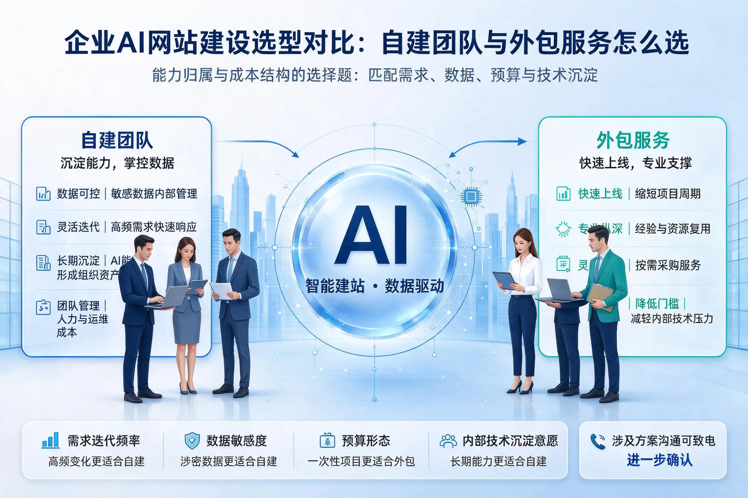 宜宾企业AI网站建设选型对比:自建团队与外包服务怎么选